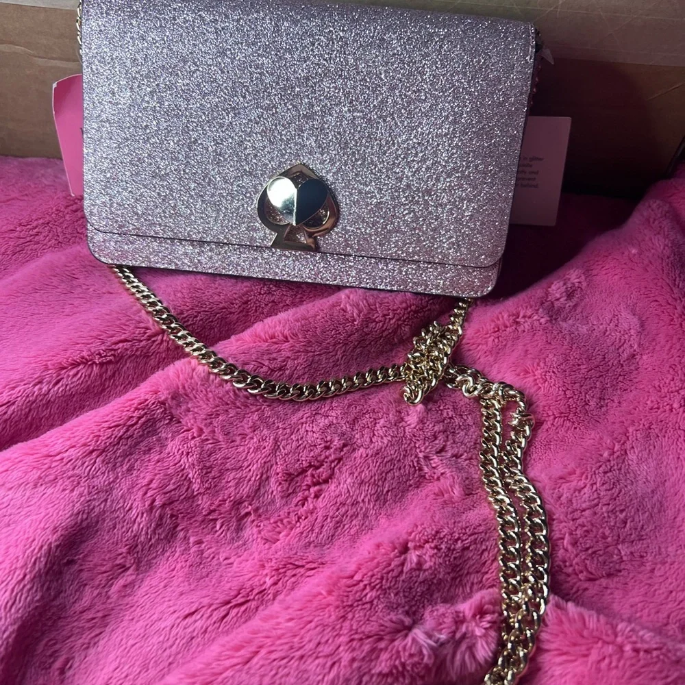 Kate Spade Nicola Shimmer Twistlock Chain Wallet purse Rose Gold NWT Retail$198